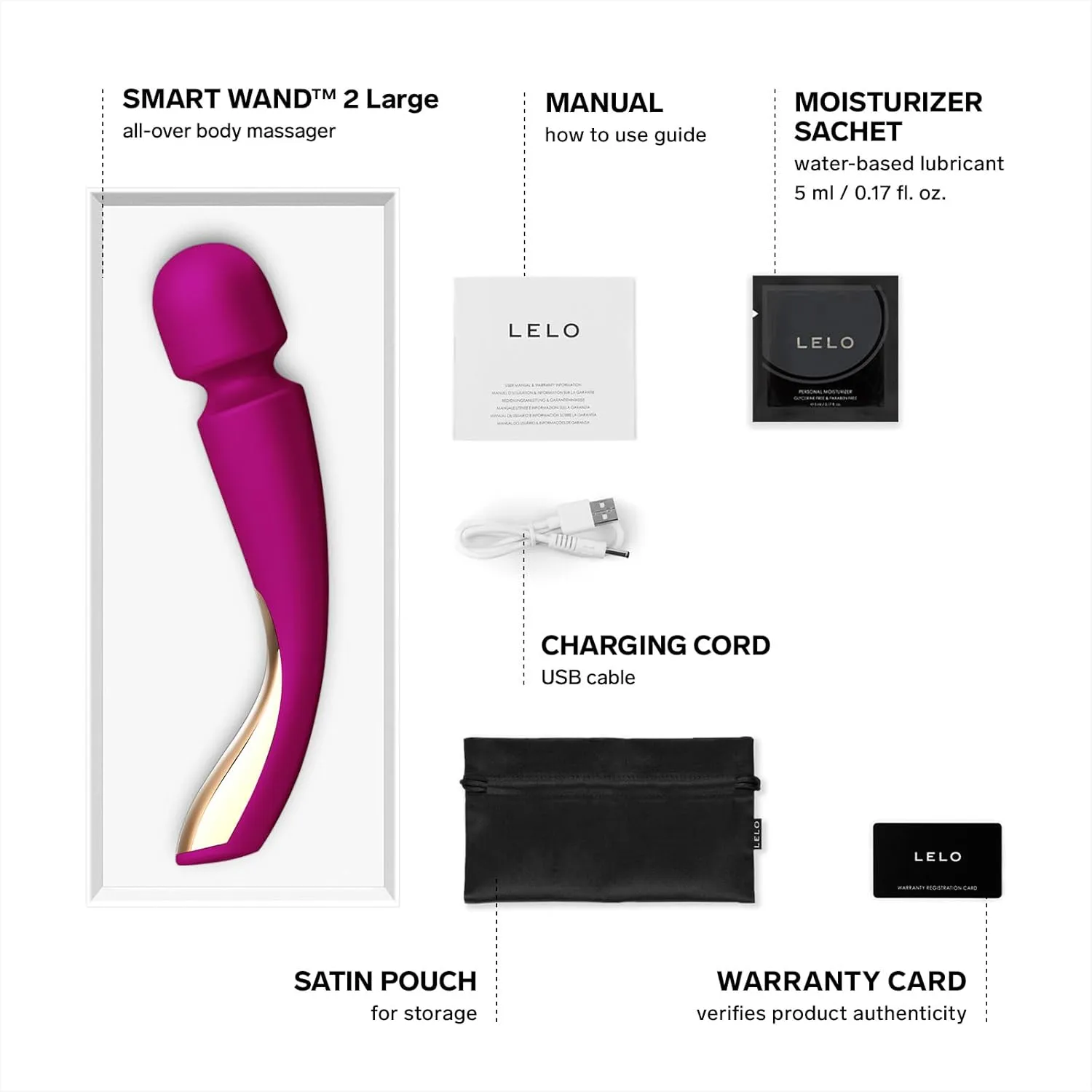 LELO Smart Wand 2 Large All-Over Body Handheld Waterproof Vibrator and Wand Massager, Vibrating Massager for Her and Wand Massagers for Neck and Back with 10 Vibration Patterns, Deep Rose