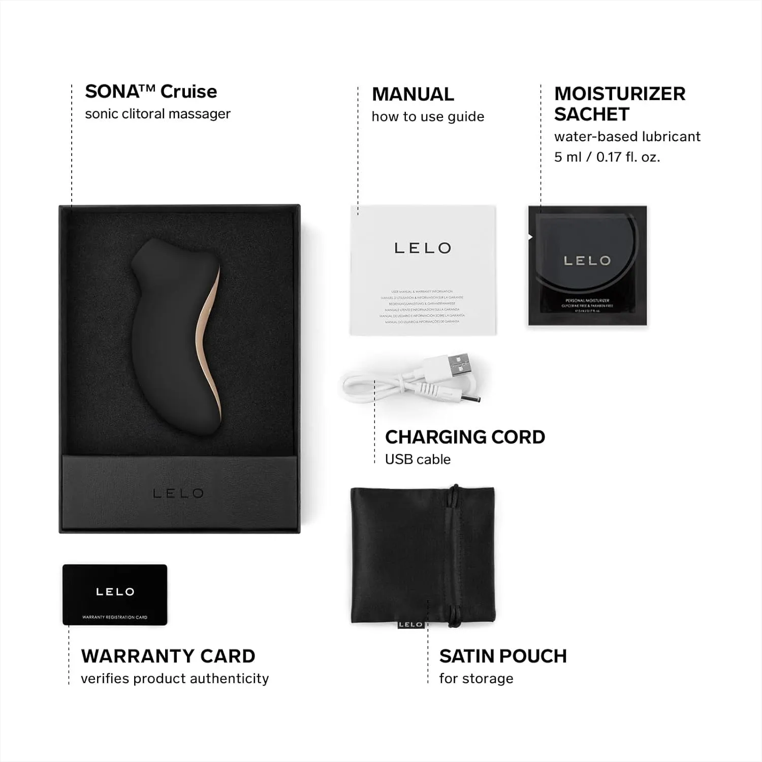 LELO SONA Cruise Suction Vibrator for Enhanced Pleasure, Waterproof and Rechargeable Clit Sucker Sex Toy for Women, Clitoris Stimulator, Black