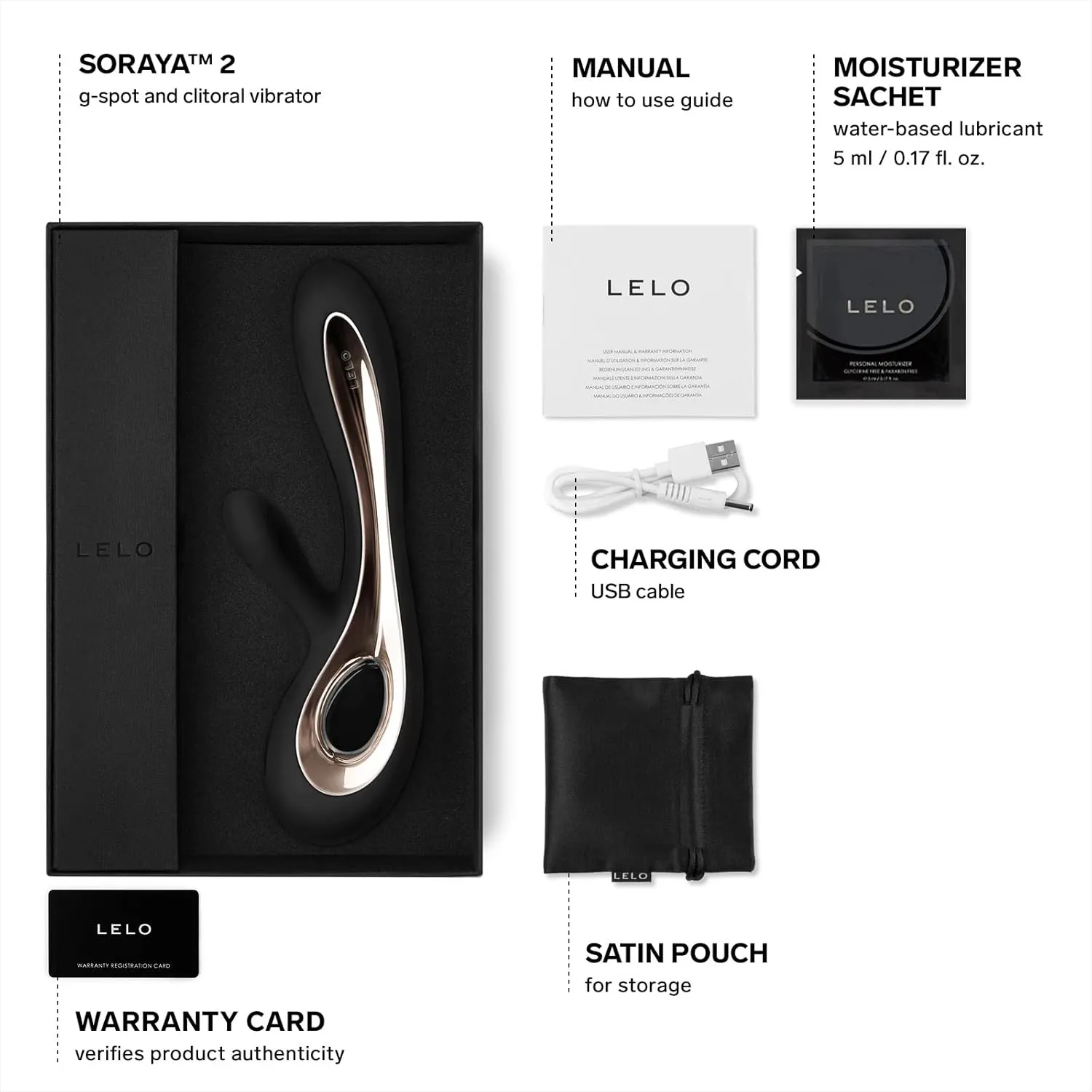 LELO Soraya 2 Rabbit Vibrator for Women Rabbit Sex Toy Massager for Clitoral and G Spot Pleasure, Waterproof & Wireless Toys for Her Adult Pleasure, Black