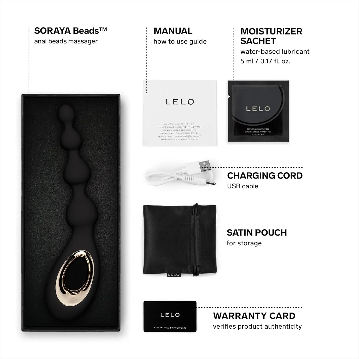 LELO Soraya Beads Vibrating Anal Beads Massager with Bow-Motion Technology and 8 Vibrating Patterns, Adult Anal Toys (Black)