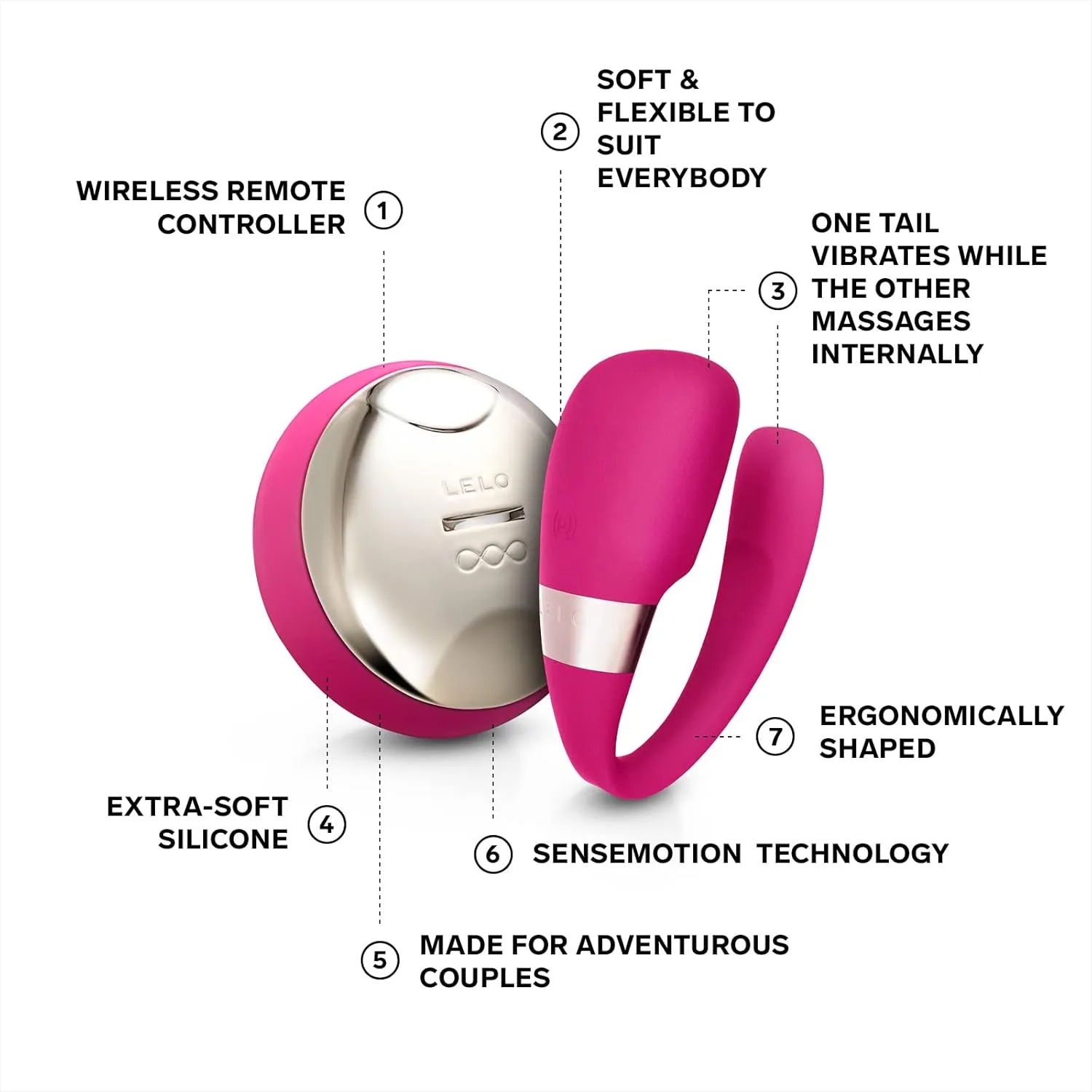 LELO TIANI 3, Couples Vibrator, Remote Controled Sex Toy for Adults, Couple Sex Toy Wireless and Hands-Free Vibrator Satisfaction Adult Sex Toys for Women and Men, Cerise