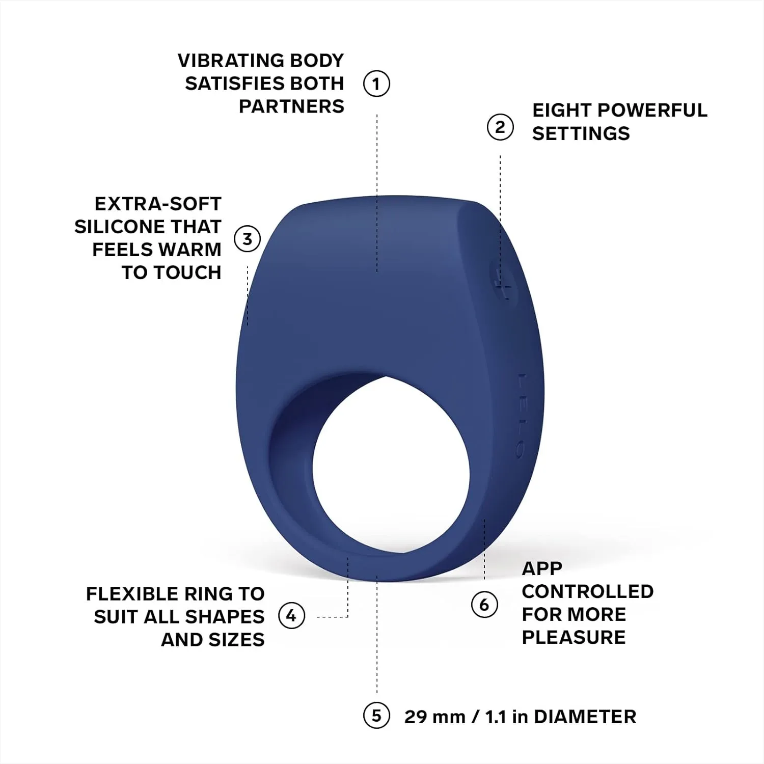 LELO TOR 3 Vibrating Penis Ring App Connected Adult Toy for Man and Woman, Couples Sex Toy with 8 Pleasure Settings for Enhanced Sensation, Silicone Cock Ring, Base Blue