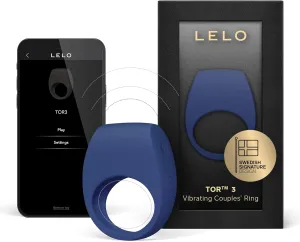 LELO TOR 3 Vibrating Penis Ring App Connected Adult Toy for Man and Woman, Couples Sex Toy with 8 Pleasure Settings for Enhanced Sensation, Silicone Cock Ring, Base Blue