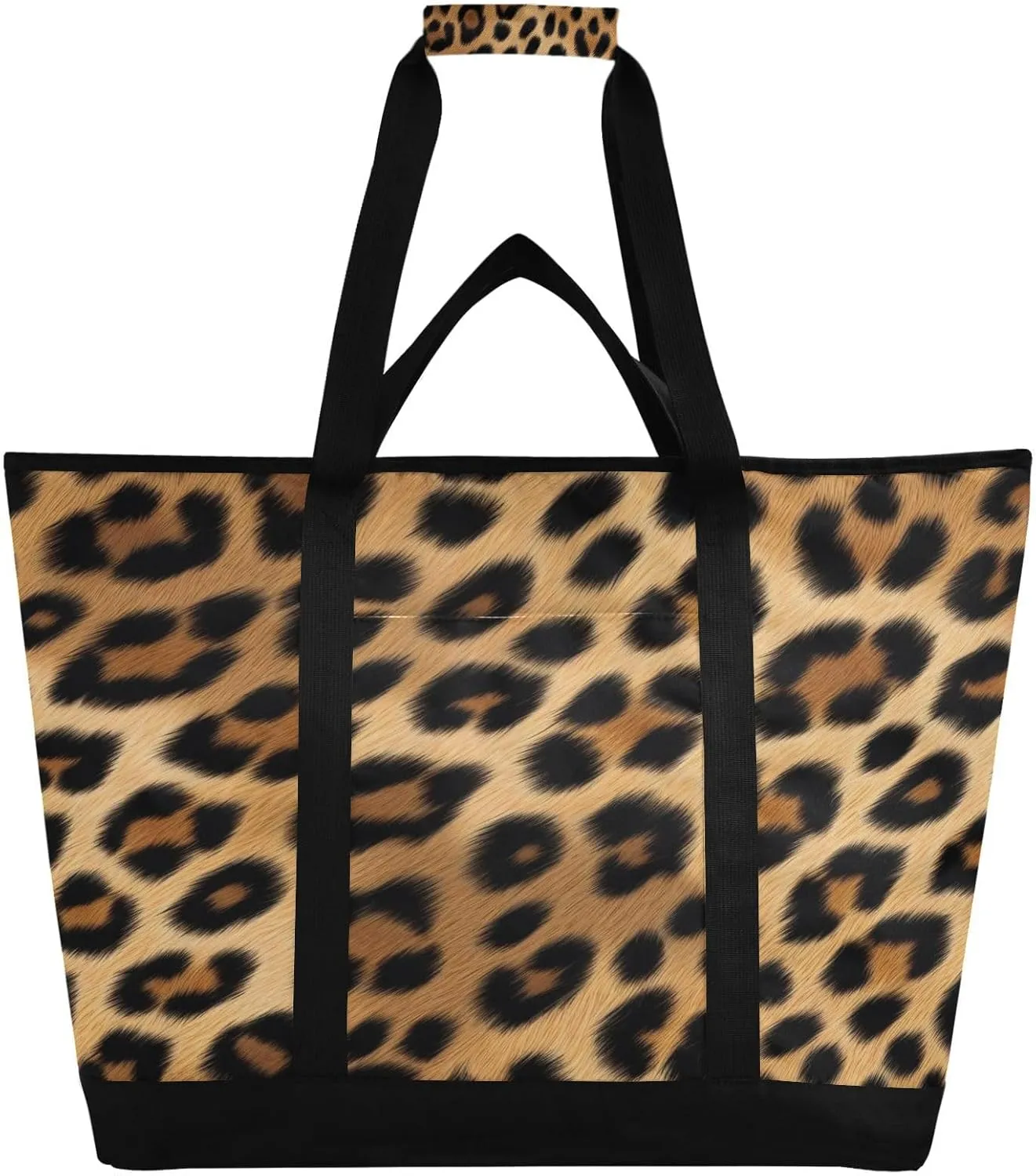 Leopard Designs Reusable Insulated Lunchbox Cooler Bag, Leakproof Kitchen Grocery Bag Collapsible Portable Cooler Tote Bag for Picnic, Camping, Office, Travel