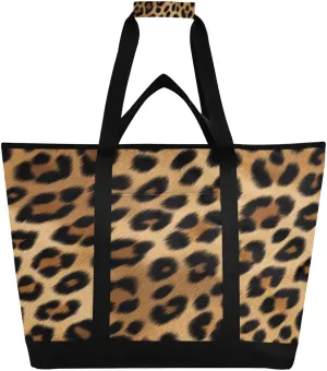 Leopard Designs Reusable Insulated Lunchbox Cooler Bag, Leakproof Kitchen Grocery Bag Collapsible Portable Cooler Tote Bag for Picnic, Camping, Office, Travel