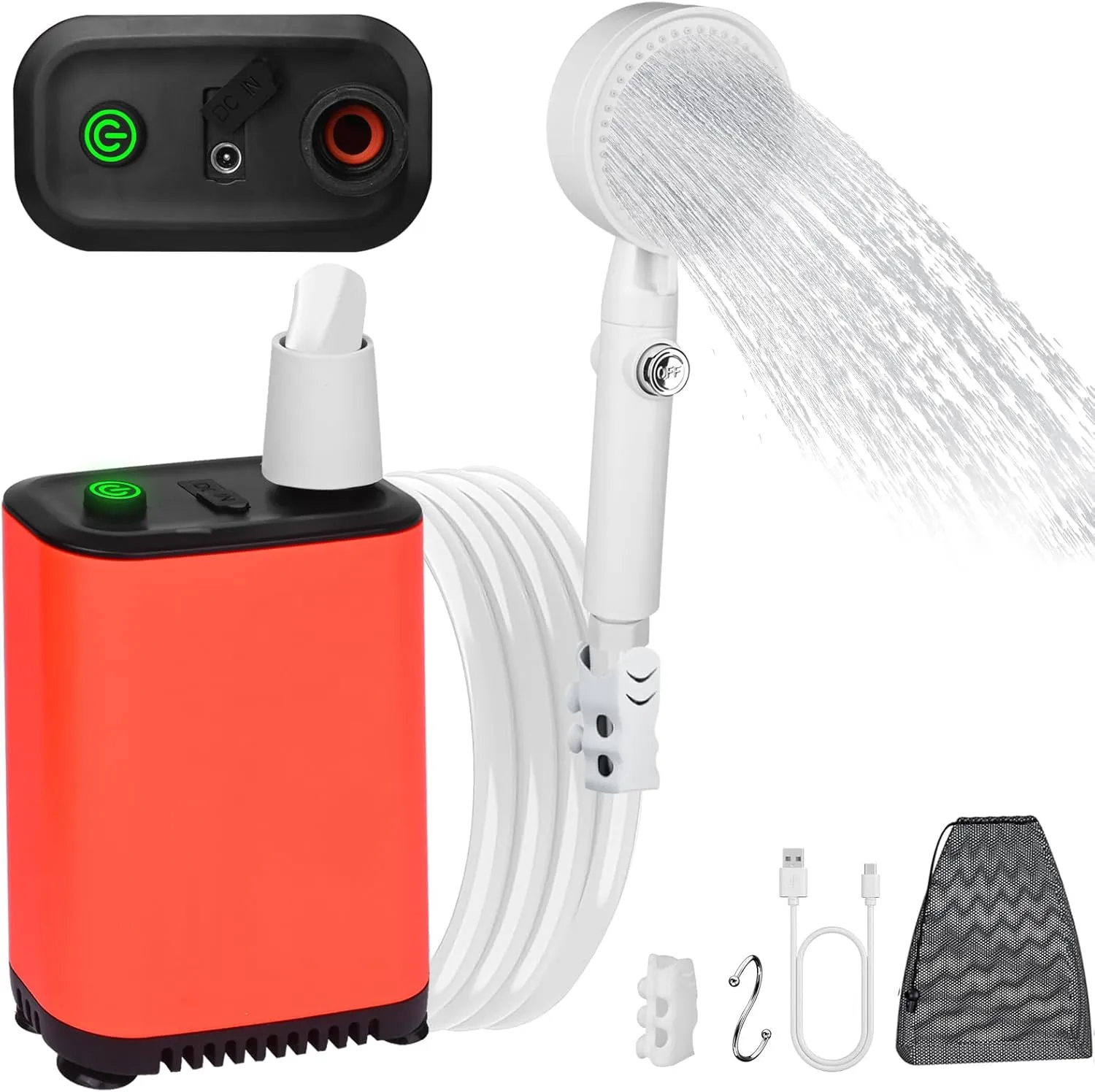 Lewisia Portable Shower Camp Shower Pump with Rechargeable Battery 2600mAh Outdoor Electric Shower Head Kit for Camping Hiking Beach Washing Traveling