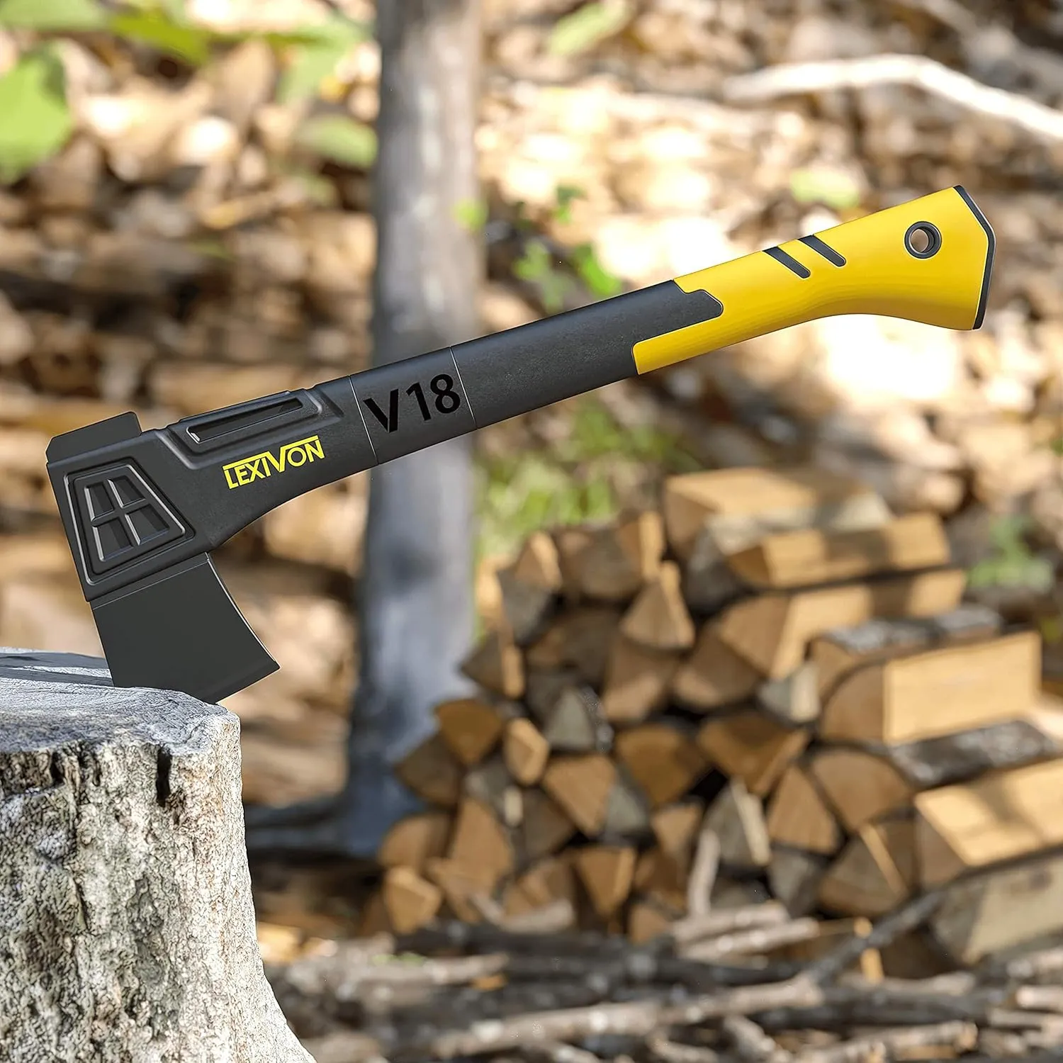 LEXIVON V18 Chopping Axe, 18-Inch Lightweight Fiber-Glass Composite Handle & Ergonomic TPR Grip | Protective Carrying Sheath Included (LX-V18)