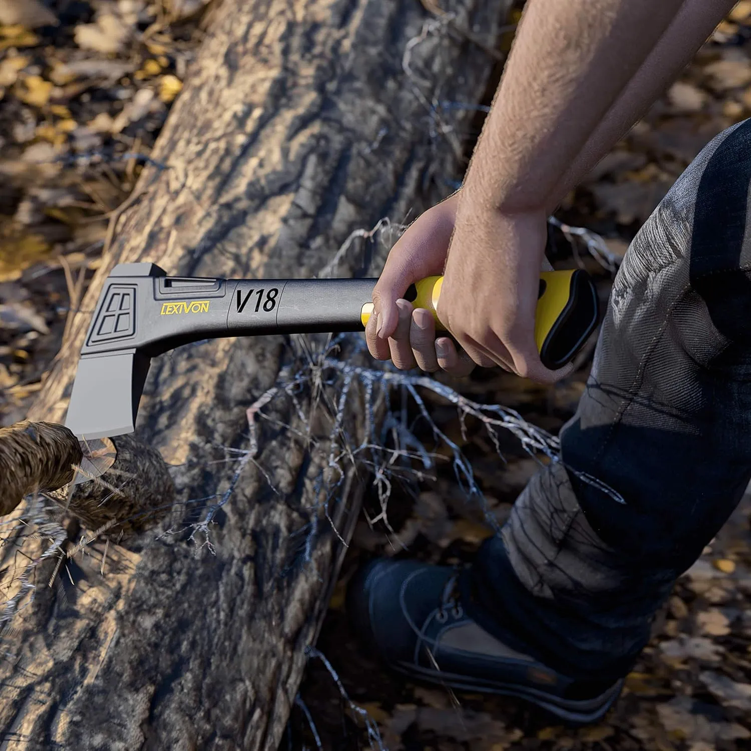 LEXIVON V18 Chopping Axe, 18-Inch Lightweight Fiber-Glass Composite Handle & Ergonomic TPR Grip | Protective Carrying Sheath Included (LX-V18)