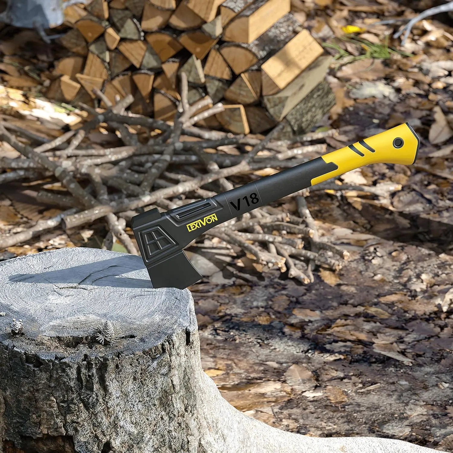 LEXIVON V18 Chopping Axe, 18-Inch Lightweight Fiber-Glass Composite Handle & Ergonomic TPR Grip | Protective Carrying Sheath Included (LX-V18)