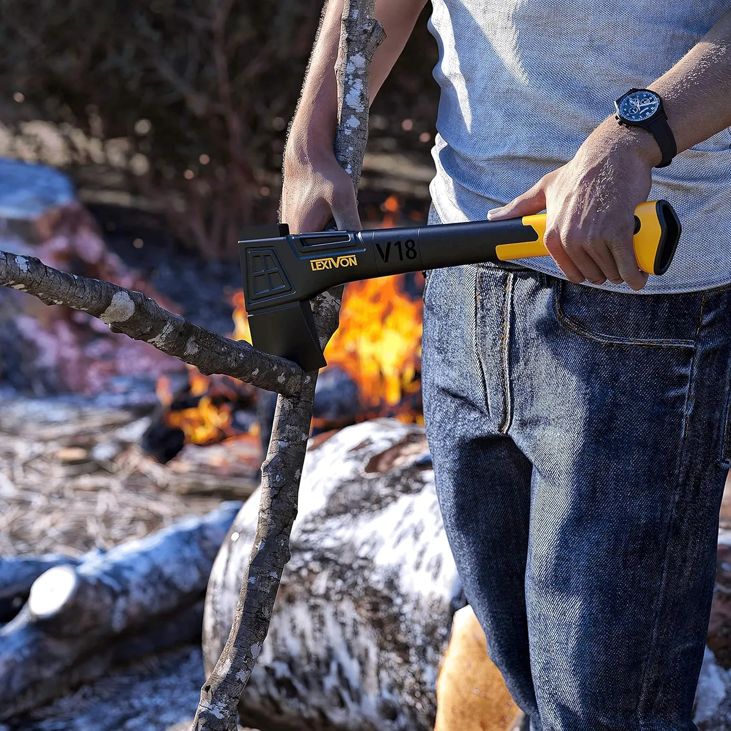 LEXIVON V18 Chopping Axe, 18-Inch Lightweight Fiber-Glass Composite Handle & Ergonomic TPR Grip | Protective Carrying Sheath Included (LX-V18)