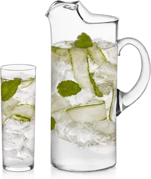 Libbey Modern Bar Highball Glasses Set of 6 and Pitcher, Tall, Bold Cocktail Glass, Pitcher Set, Glassware Sets for Boozy Brunch, Breakfast and More