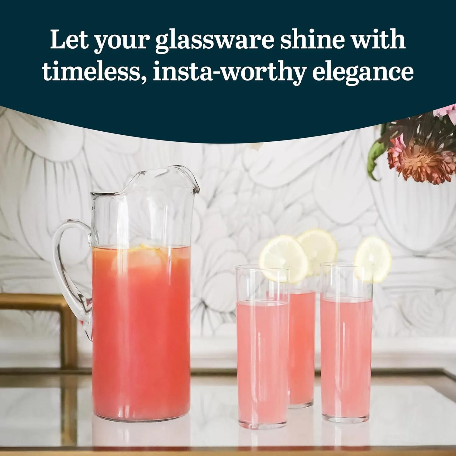 Libbey Modern Bar Highball Glasses Set of 6 and Pitcher, Tall, Bold Cocktail Glass, Pitcher Set, Glassware Sets for Boozy Brunch, Breakfast and More