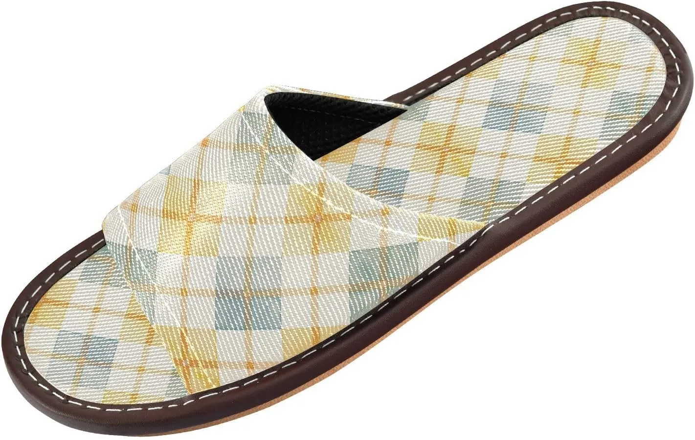Light Yellow Green Checkeds Men Women House Slippers Reusable Dorm Home Slides for Indoor Indoor Hotel