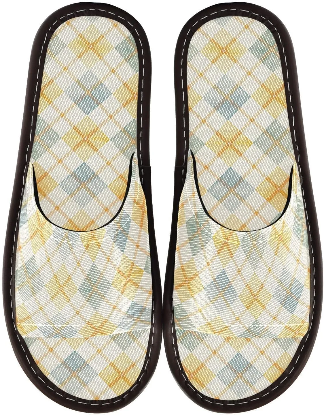 Light Yellow Green Checkeds Men Women House Slippers Reusable Dorm Home Slides for Indoor Indoor Hotel