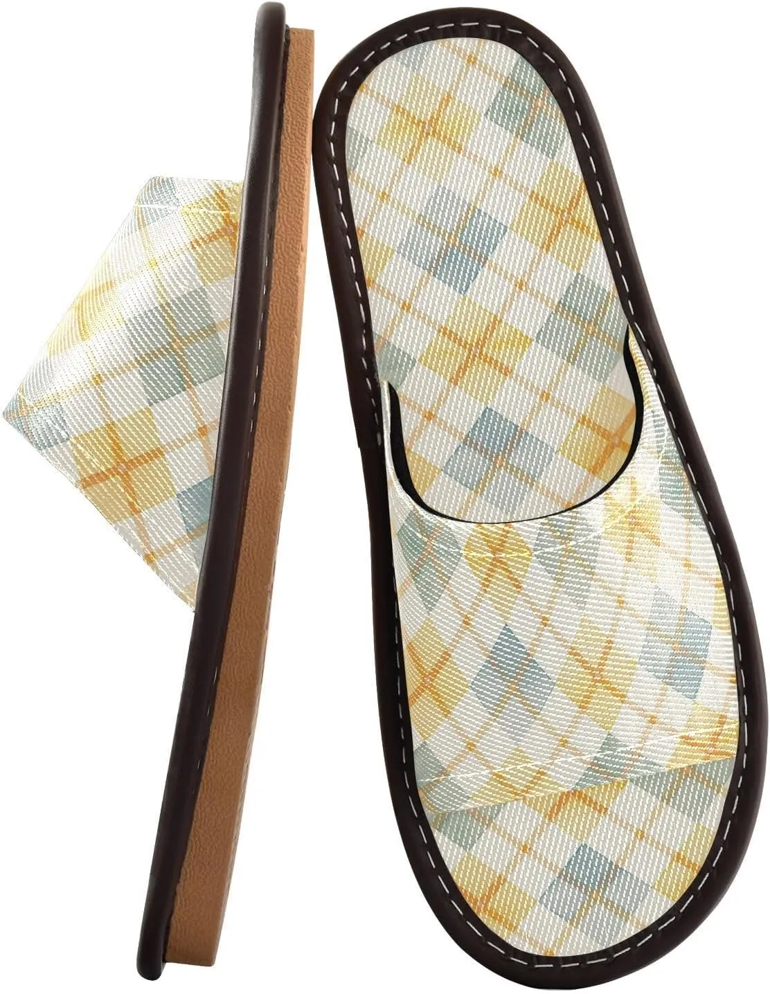 Light Yellow Green Checkeds Men Women House Slippers Reusable Dorm Home Slides for Indoor Indoor Hotel