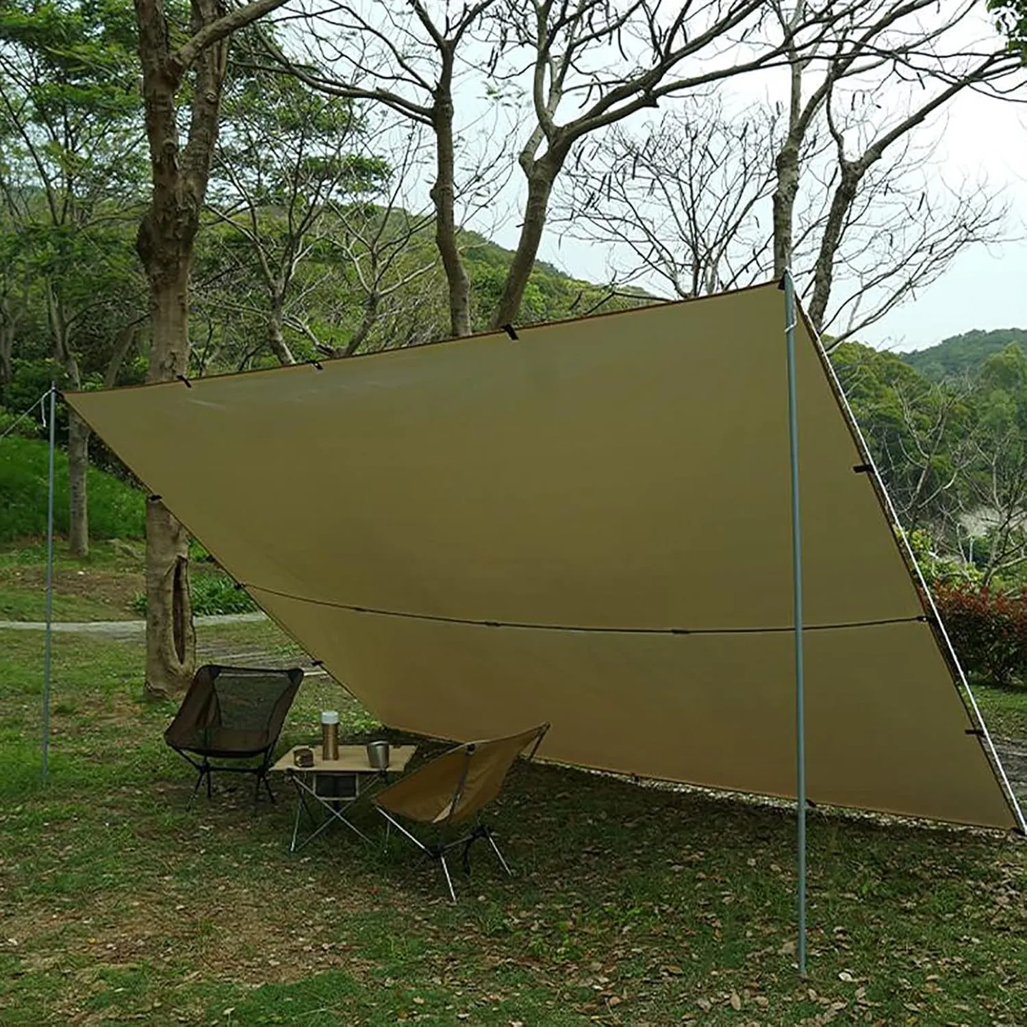 Lightweight Camping Tarp Waterproof, 10x12 ft Portable Hammock Tarp Tent, Premium Rain Fly, Sunscreen Awning Canopy with Silver Coating, Bushcraft Survival Shelter for Hiking & Backpacking