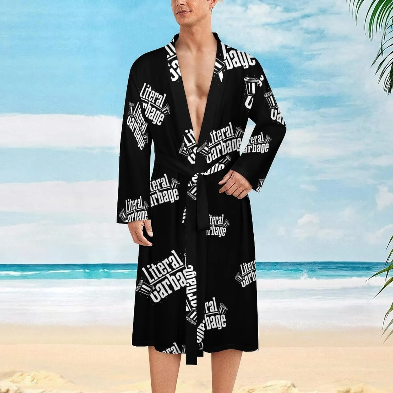 Literal Garbage Mens Robe Nightgown Lightweight Knee Long Bath Robe Spa Bathrobe Loungewear