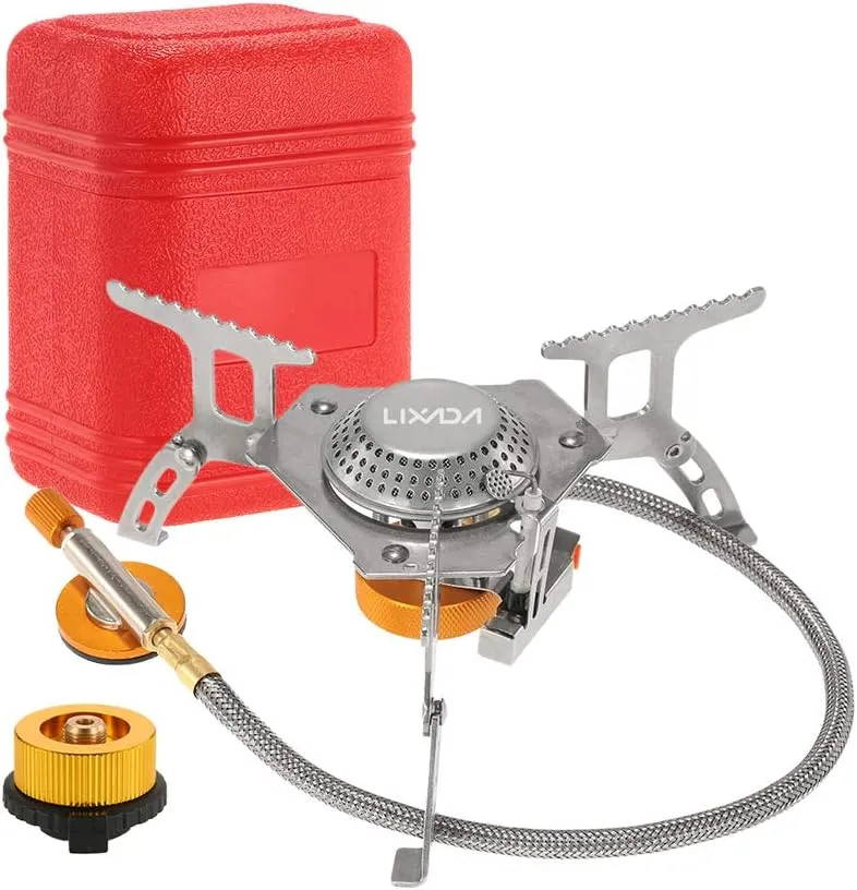 Lixada Outdoor Camping Cooking Big Power Windproof Gas Stove Butane Burner Mini Camping Cookware Portable Foldable Split Furnace 3200W for Picnic Hiking