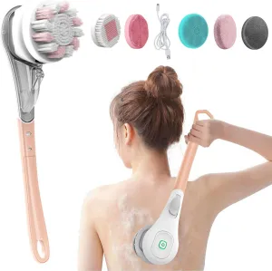 Longzhuo Electric Body Brush Back Scrubber for Shower Rechargeable Exfoliating Bath Brush Powered Shower Brush with Non-Slip Long Handle Deep Cleansing, Exfoliation,Massaging Spin Brush for Women Men