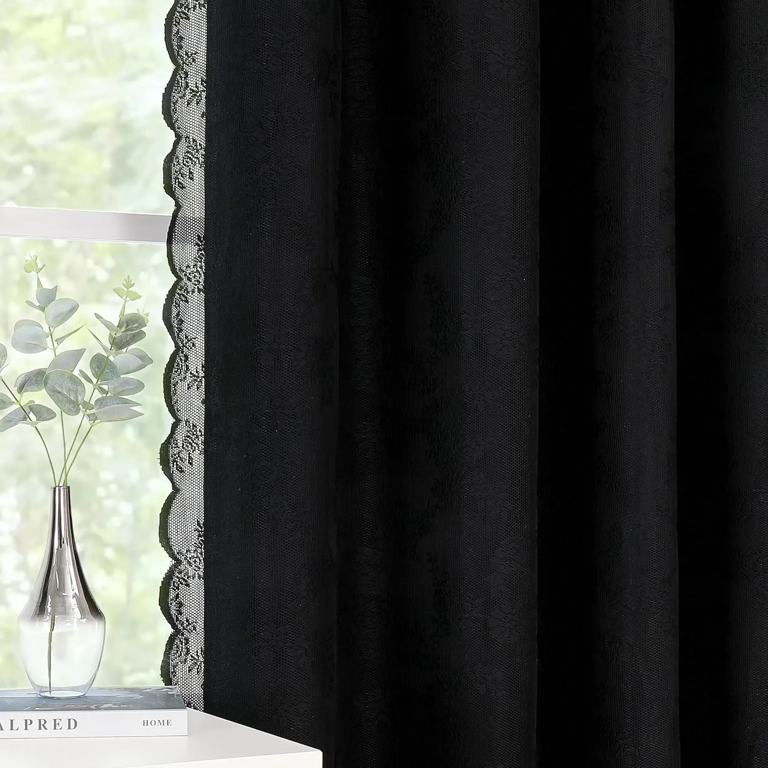 Lotusolution Black Curtains for Living Room 95" Long Double Layer Blackout and Lace Sheer Drapes Energy Efficiency Set of 4 Pieces Curtains for Bedroom and Living Room, 52" Width