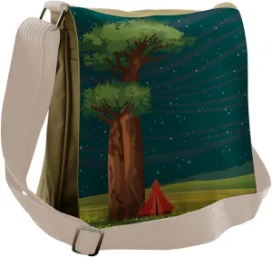 Lunarable Happy Camper Messenger Bag, Tent Madagascar Night, Unisex Cross-body