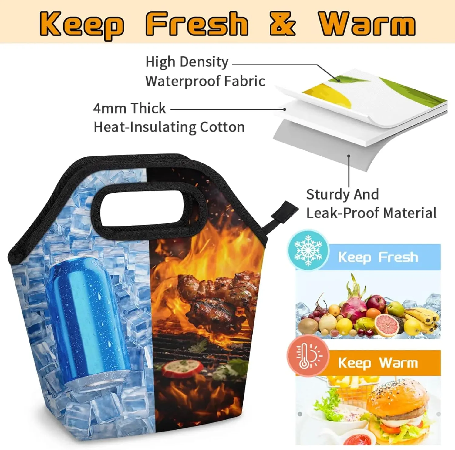 Lunch Tote Bag Washable Reusable Insulated Lunch Box for Women Men Soft Lightweight Leakproof Lunch Tote Handbag for Work Offices Picnic Travel Beach Lemon Flower Pattern