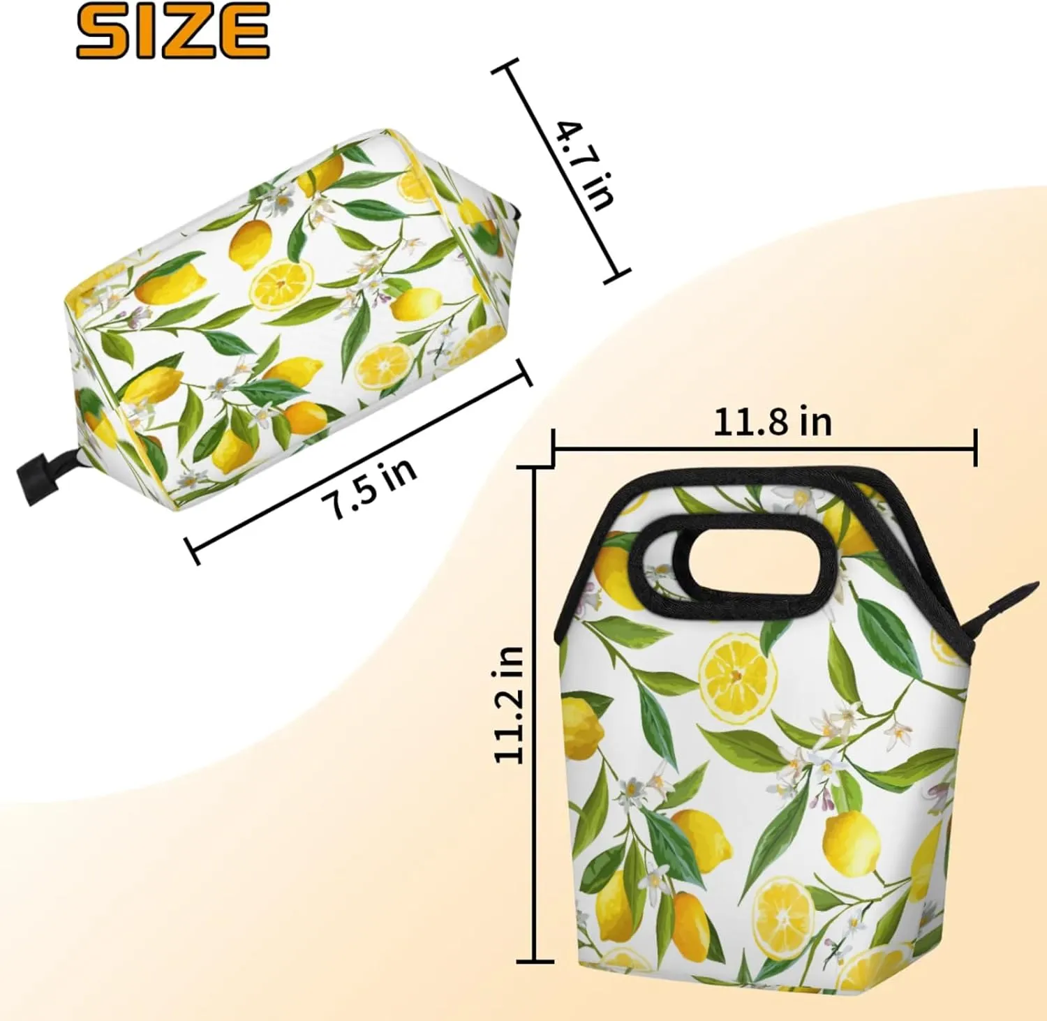 Lunch Tote Bag Washable Reusable Insulated Lunch Box for Women Men Soft Lightweight Leakproof Lunch Tote Handbag for Work Offices Picnic Travel Beach Lemon Flower Pattern