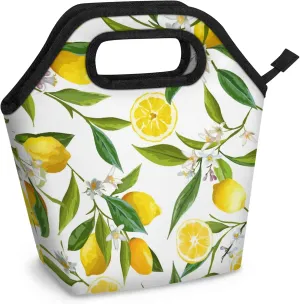 Lunch Tote Bag Washable Reusable Insulated Lunch Box for Women Men Soft Lightweight Leakproof Lunch Tote Handbag for Work Offices Picnic Travel Beach Lemon Flower Pattern