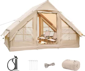 LVUYOYO Inflatable Camping Tent, 4 Season Glamping Tent with Mesh Windows, Waterproof Oxford Family Cabin Tents, Easy Setup Blow Up Tent for Person