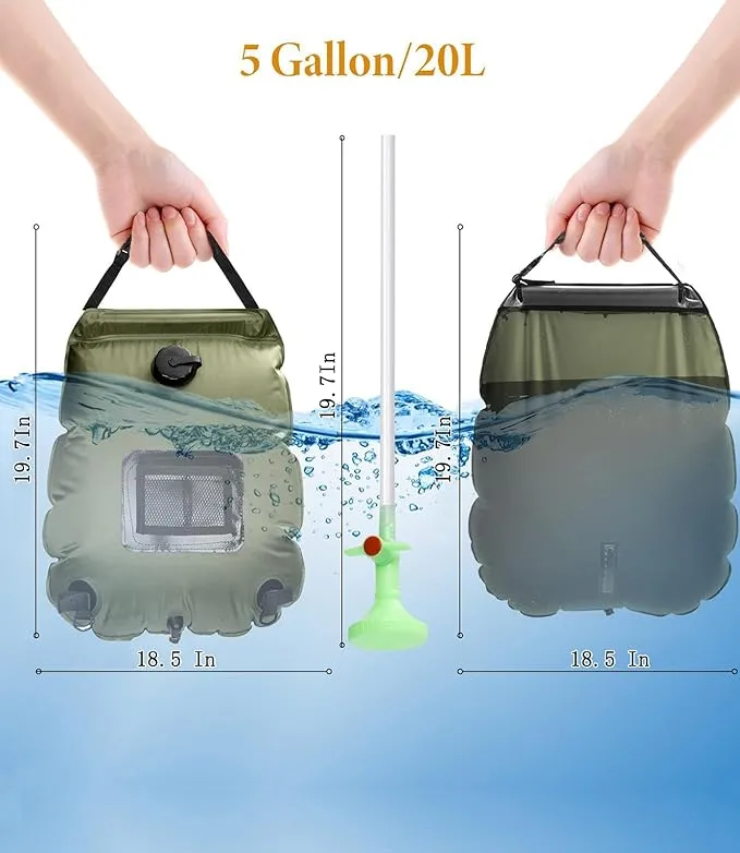 LYOUMEIT Solar Shower Bag 5 Gallon, Portable Shower for Camping, Camping Shower Bag, Solar Heating Shower Bag with Removable Hose and On-Off Switchable Shower Head