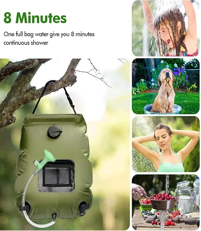 LYOUMEIT Solar Shower Bag 5 Gallon, Portable Shower for Camping, Camping Shower Bag, Solar Heating Shower Bag with Removable Hose and On-Off Switchable Shower Head