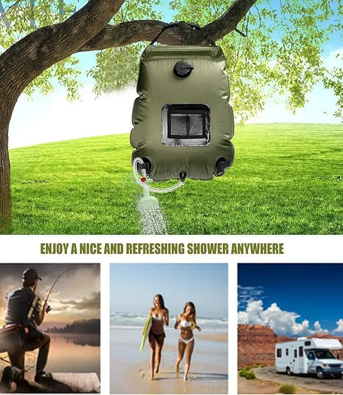 LYOUMEIT Solar Shower Bag 5 Gallon, Portable Shower for Camping, Camping Shower Bag, Solar Heating Shower Bag with Removable Hose and On-Off Switchable Shower Head