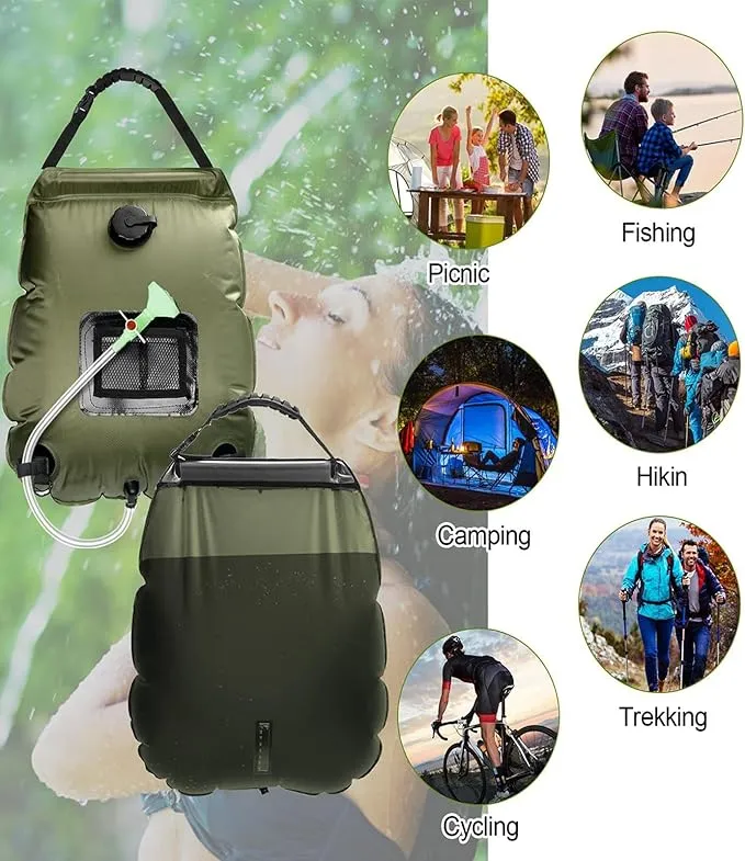 LYOUMEIT Solar Shower Bag 5 Gallon, Portable Shower for Camping, Camping Shower Bag, Solar Heating Shower Bag with Removable Hose and On-Off Switchable Shower Head