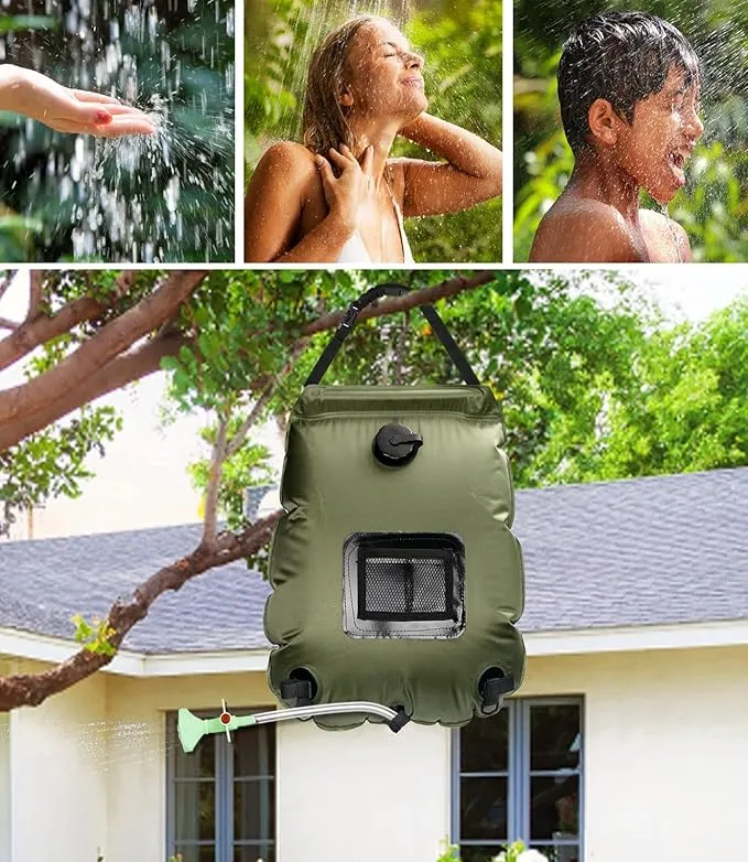 LYOUMEIT Solar Shower Bag 5 Gallon, Portable Shower for Camping, Camping Shower Bag, Solar Heating Shower Bag with Removable Hose and On-Off Switchable Shower Head