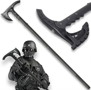 M48 Kommando Survival Axe Hiking Staff | Cast Stainless Steel Blade | Fiberglass Handle | Rubberized Blade Cover | Hiking and Camping | 37” Overall