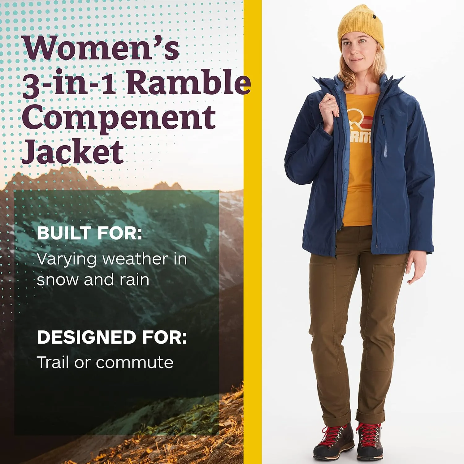 Marmot Women's Ramble 3-in-1 Component Jacket - Recycled Waterproof Shell with Hood and Removable Insulated Thermal R Liner