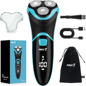 MAX-T Electric Shaver for Men, Cordless Electric Razor with Travel Case, Wet & Dry Use Men's Razor with Pop-Up Trimmer, 3D Rechargeable IPX7 Waterproof Rotary Shaver
