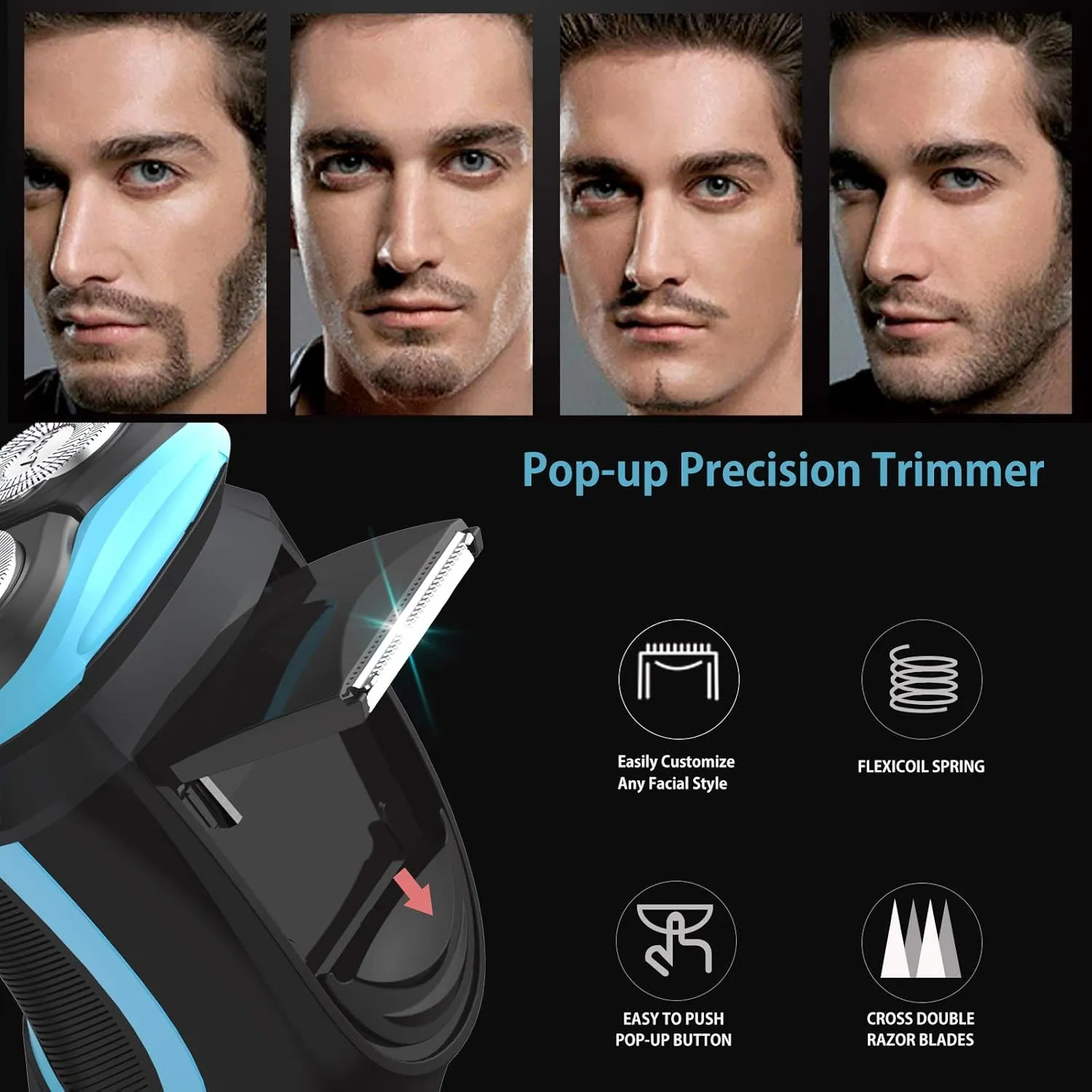 MAX-T Electric Shaver for Men, Cordless Electric Razor with Travel Case, Wet & Dry Use Men's Razor with Pop-Up Trimmer, 3D Rechargeable IPX7 Waterproof Rotary Shaver