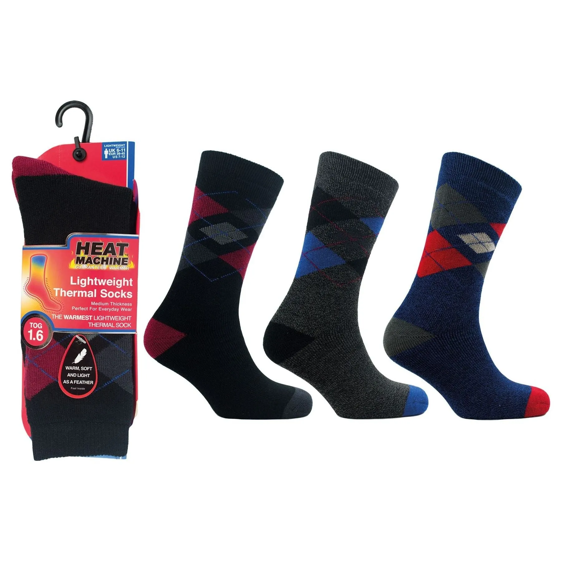 Mens lightweight thermal insulated argyle socks (assorted colours) 2739