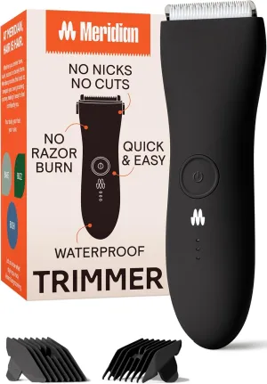 MERIDIAN The Trimmer Original - Body Hair Trimmer for Men, Electric Shaver for Pubic Hair, Chest, Legs & Bikini, Waterproof & Rechargeable, Onyx