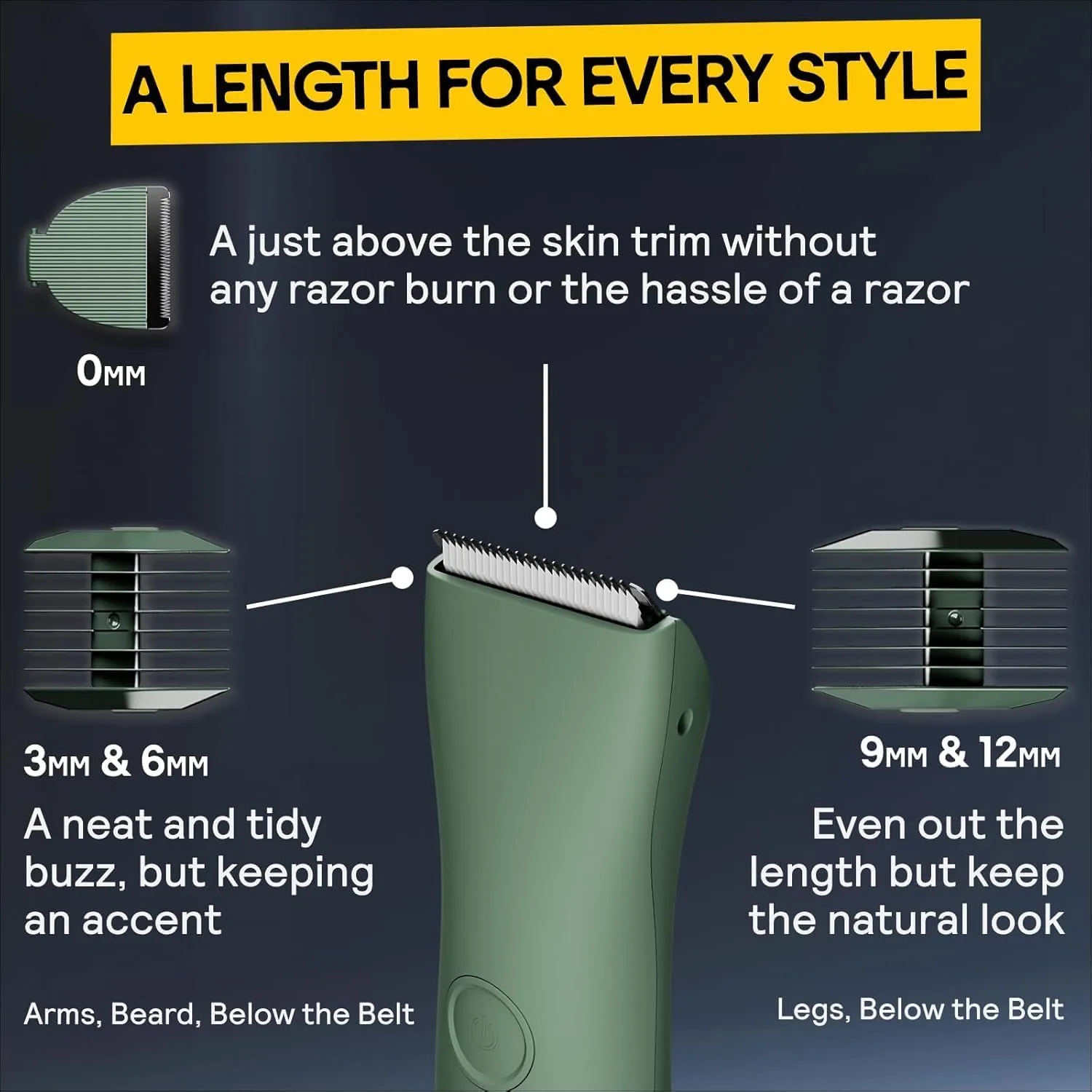 MERIDIAN The Trimmer Original - Body Hair Trimmer for Men, Electric Shaver for Pubic Hair, Chest, Legs & Bikini, Waterproof & Rechargeable, Onyx