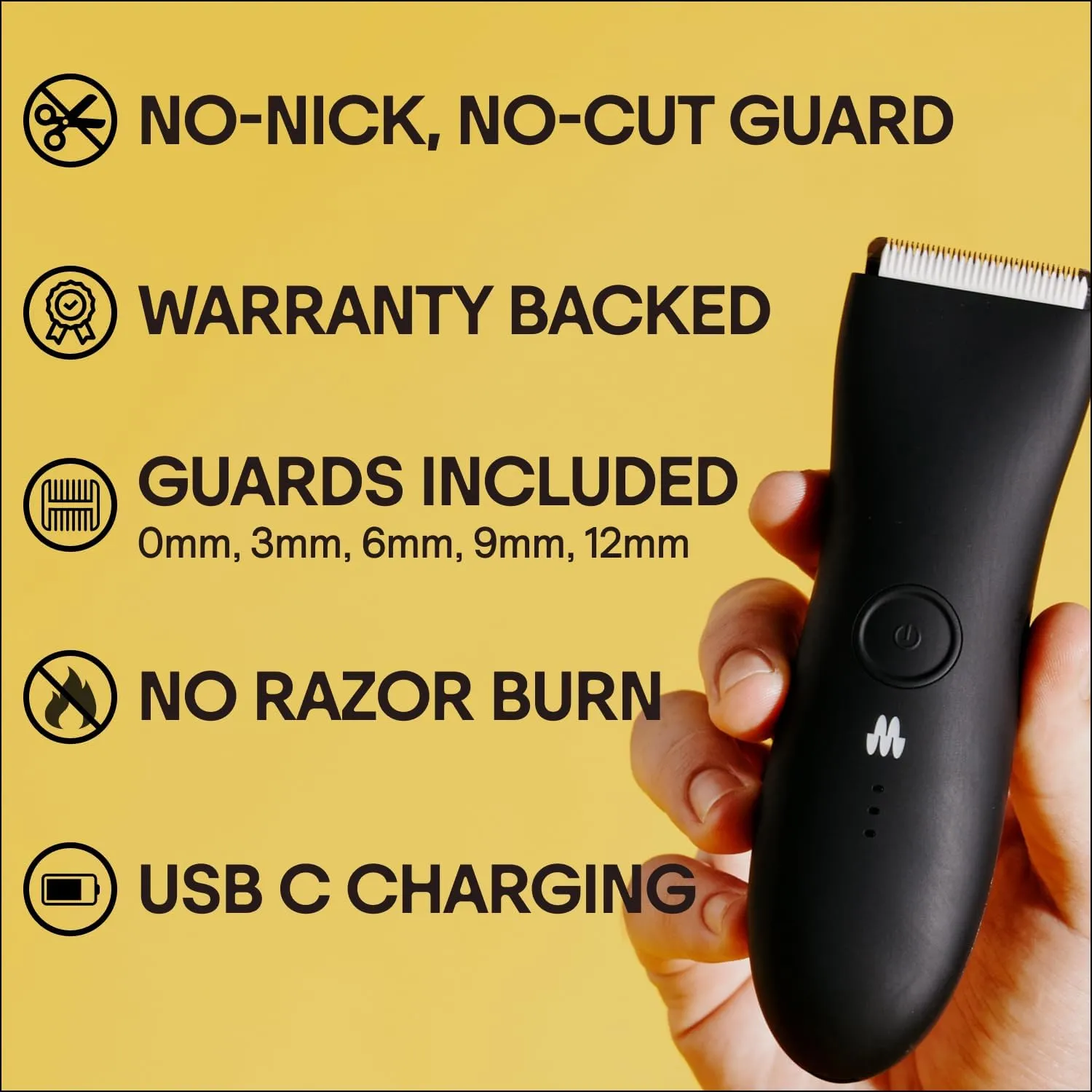 MERIDIAN The Trimmer Premium - Body Hair Trimmer & Electric Shaver for Men and Women for Pubic Hair, Chest, Legs & Bikini Line, Waterproof & Rechargeable, Onyx