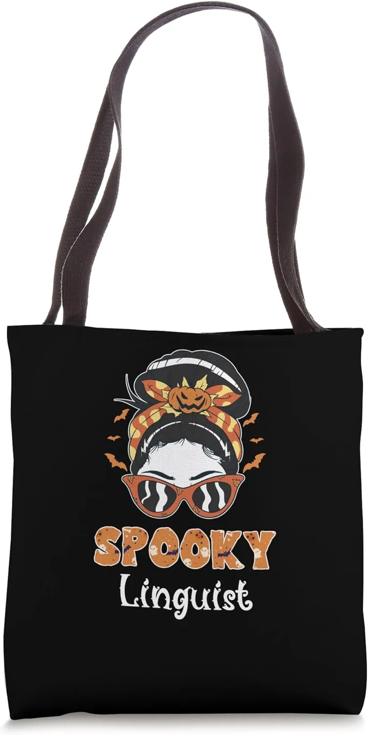 Messy Bun Spooky Linguist Women Halloween Tote Bag
