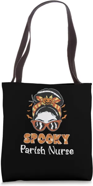Messy Bun Spooky Parish Nurse Women Halloween Tote Bag