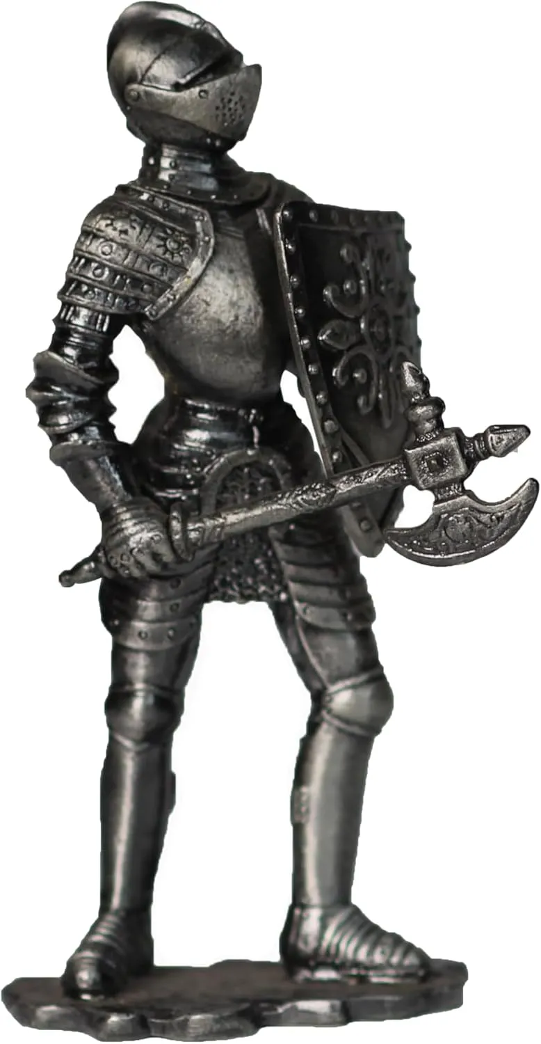 Metal Miniature Knight Statue, Medieval Armored Knight Action Figure Sculpture, for Collection or Gift (Axe Knight)
