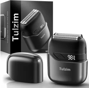 Mini Electric Razor for Men: Foil Shaver for Beard/Face - 3 Floating Blade LED Display USB-C Fast Rechargeable - IPX7 Waterproof for Travel & Home - Light Gray