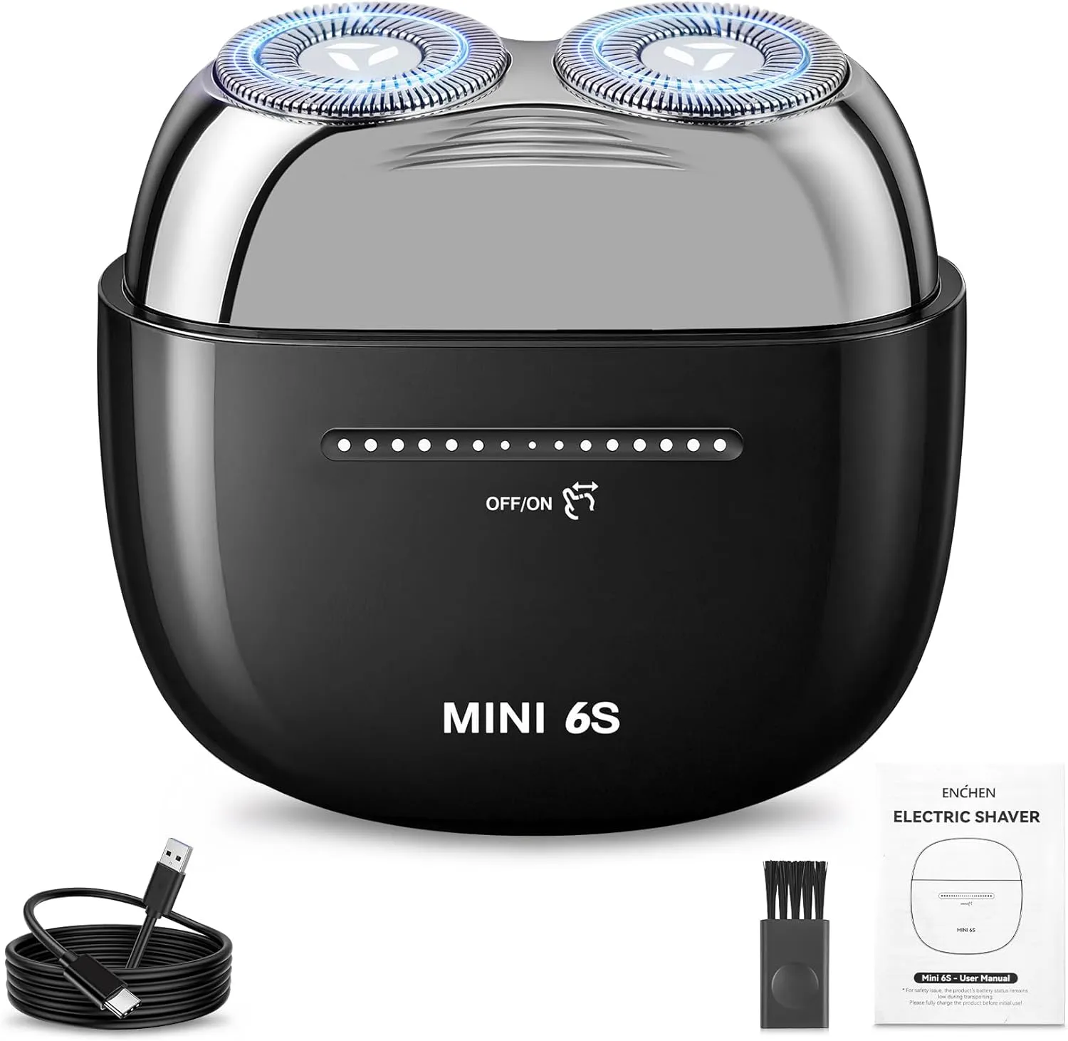 Mini Electric Shaver, Portable Electric Razor for Men, IPX7 Waterproof Face Shavers with Slide Touch Form Switch, Cordless Magnetic Shaving Double Head, USB-C Fast Rechargeable Travel Shaver