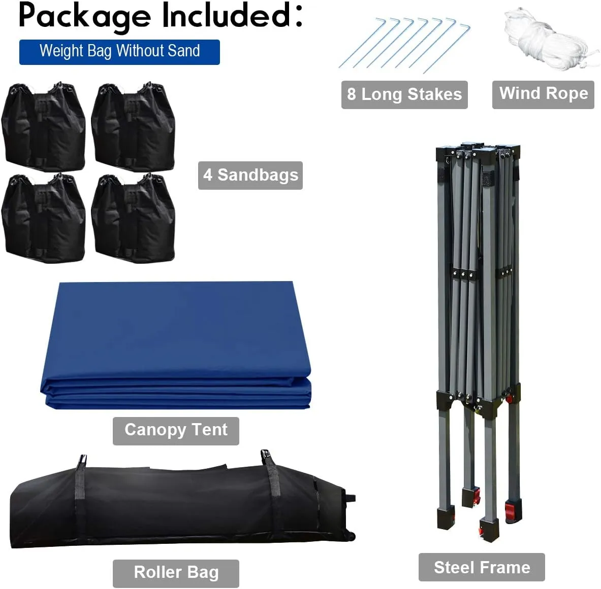 Moccha 8 x 8 Ft Outdoor Pop up Canopy Tent, Foldable Commercial Instant Shelter w/Portable Roller Bag & Sand Bag, Straight Leg Canopy Tent, 99% UV Resistant, Camping Party Beach Canopy (Blue)