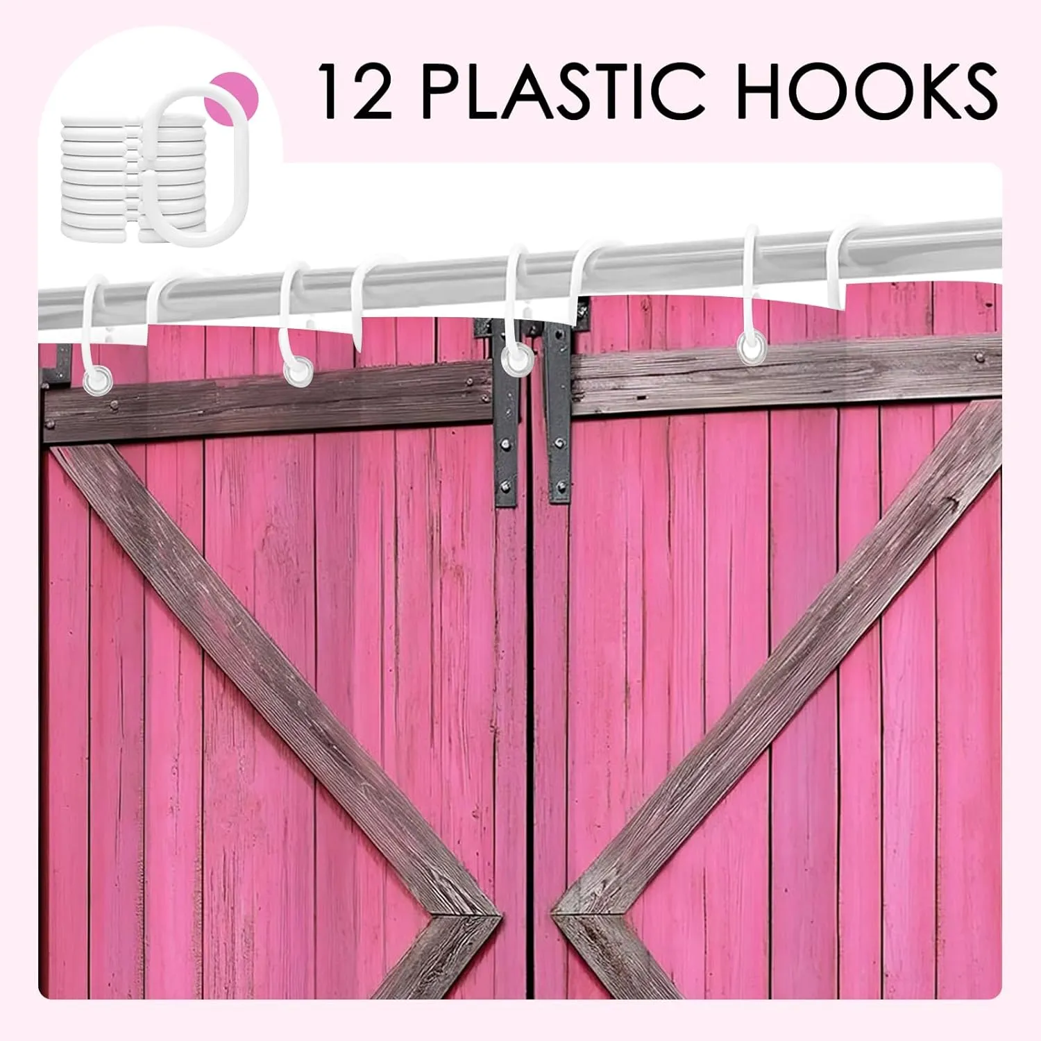 Mocsicka Rustic Pink Barn Door Shower Curtain for Bathroom Farmhouse Country Barn Door Bathroom Decor Curtain Waterproof Fabric Bath Curtains with Hooks (Pink, 71x71 inch)
