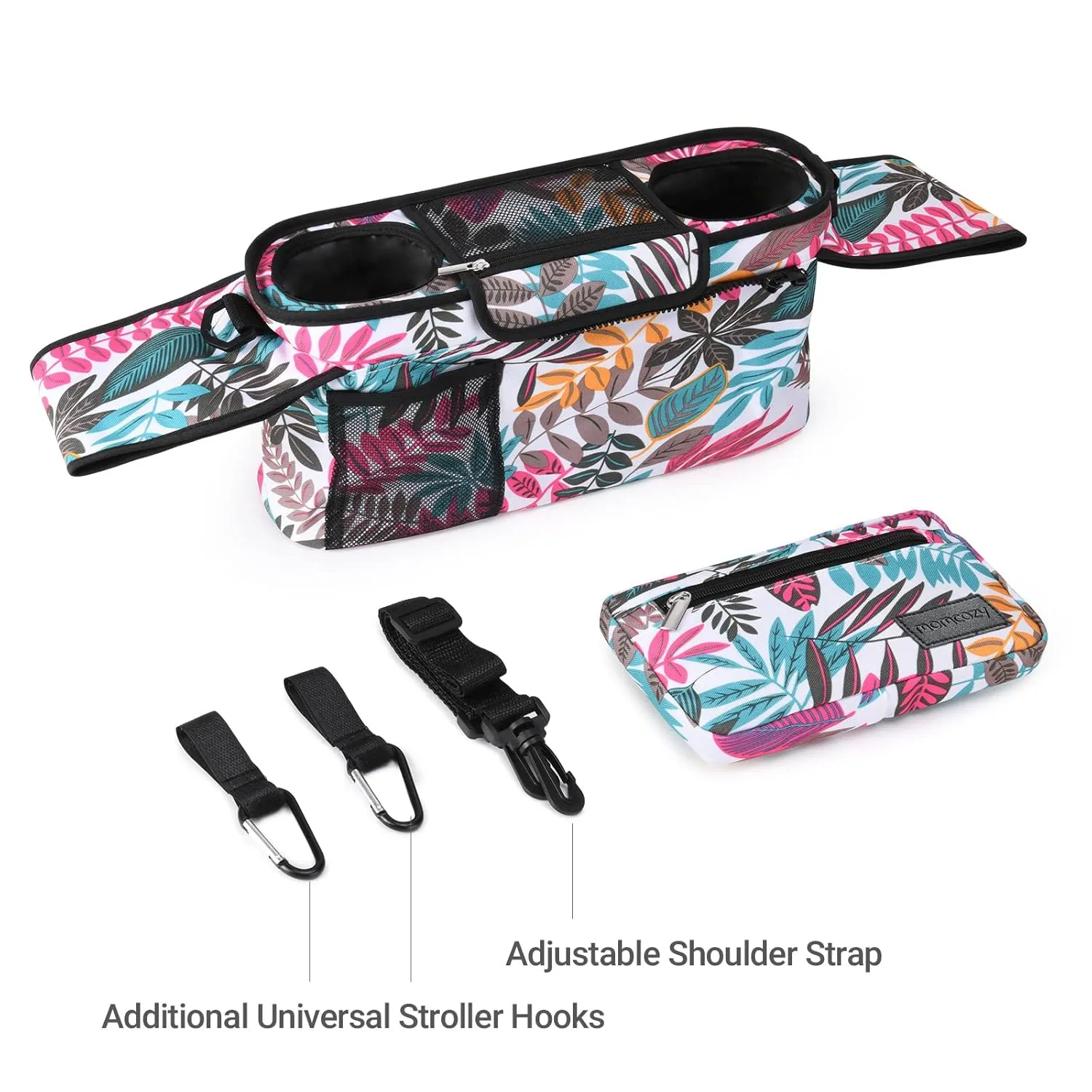 Momcozy Universal Stroller Organizer, 2 Insulated Cup Holders, Removable Zip Pocket, Adjustable Straps, Large Capacity Baby Essentials Compact Design, Fits Any Stroller (Multicolor)